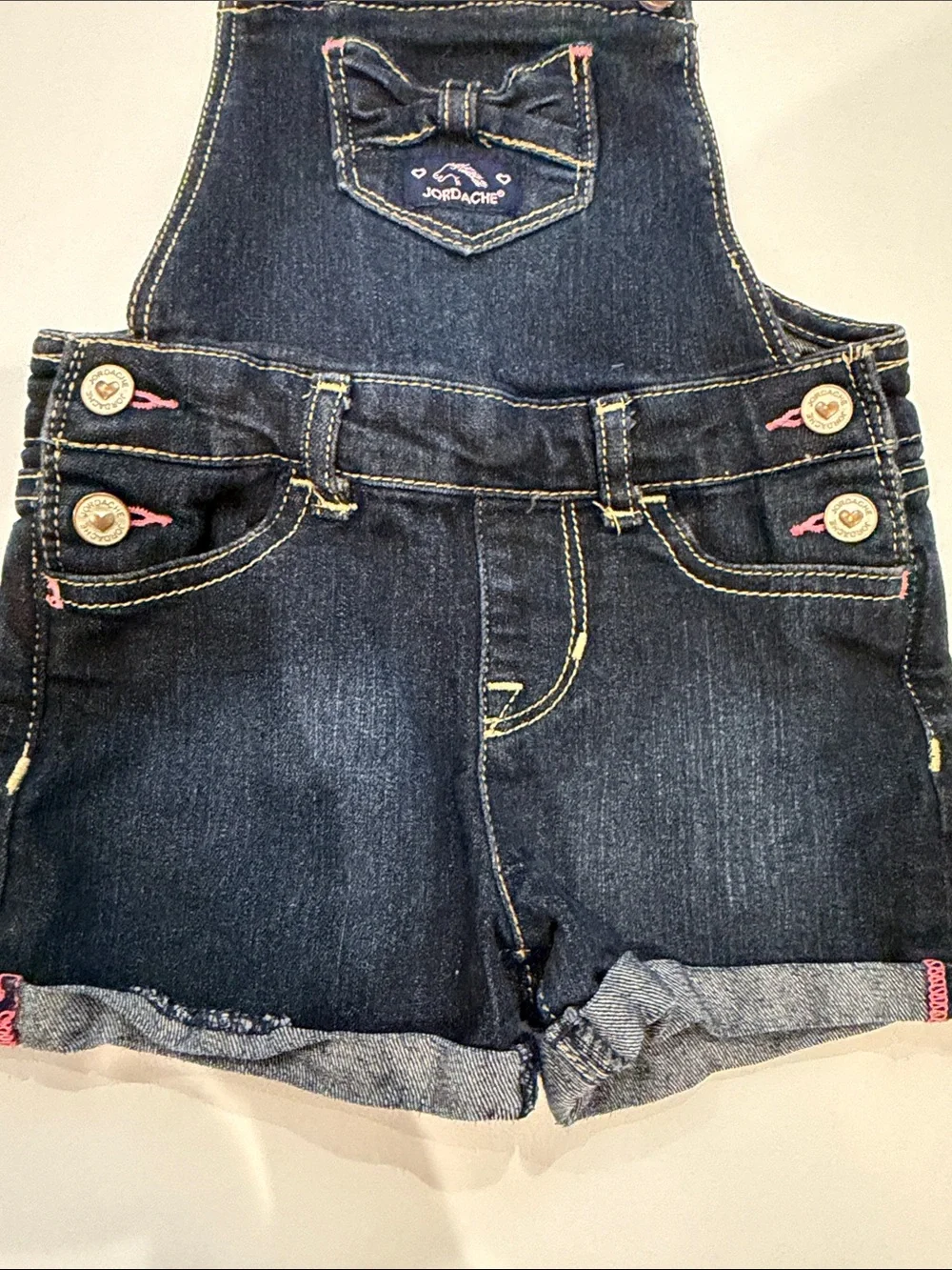 OshKosh B'gosh Dark Indigo Denim Shortalls with Pink Accents
